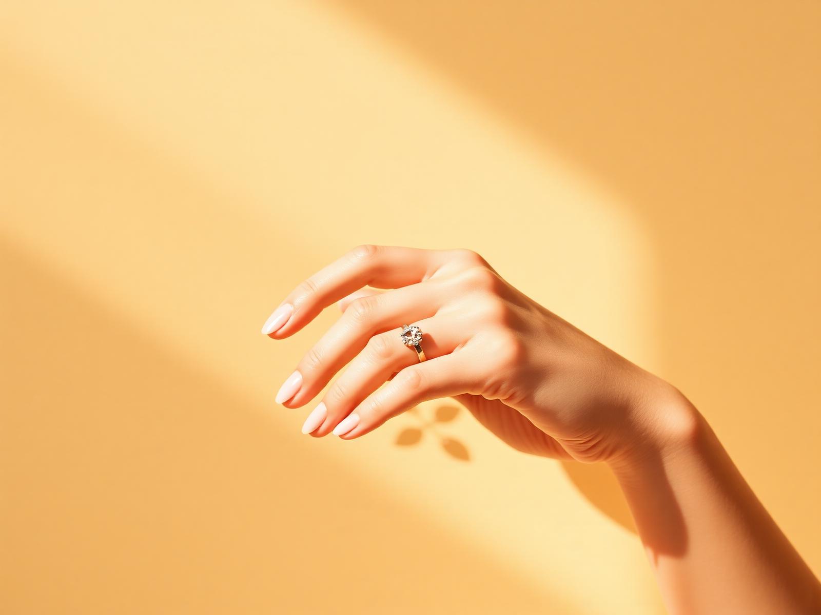 Hand wearing a hand-crafted oval diamond solitaire by Nitya Jewellery